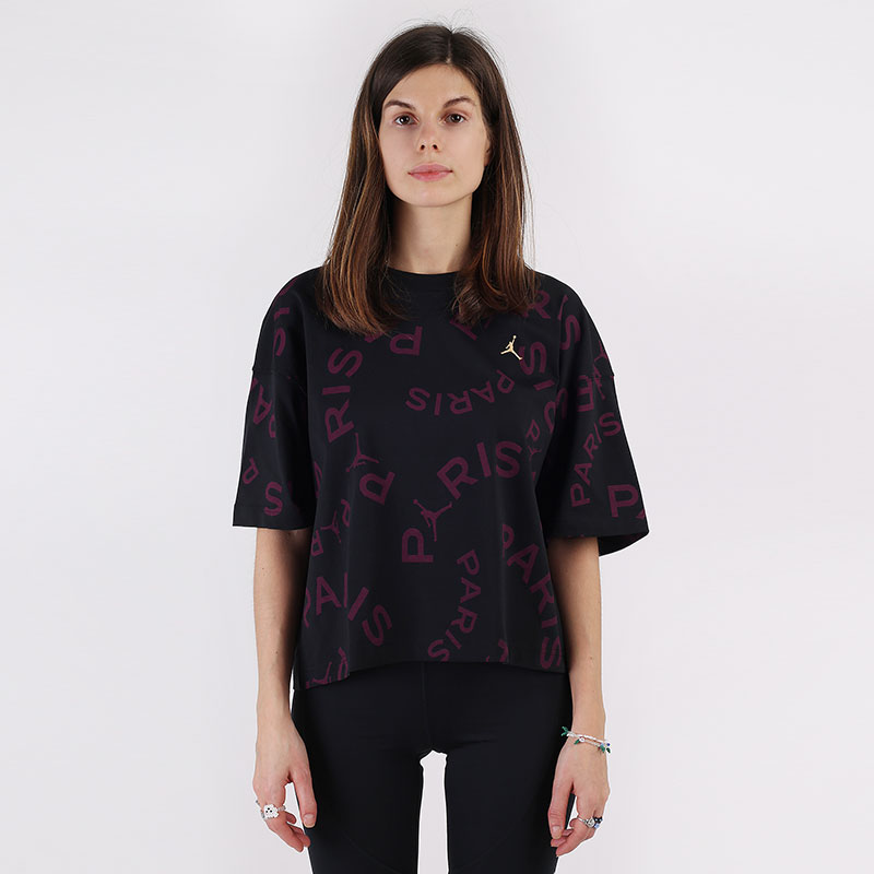 женская черная футболка Jordan Paris Saint-Germain Boxy Short-Sleeve T-Shirt CU5696-010 - цена, описание, фото 3